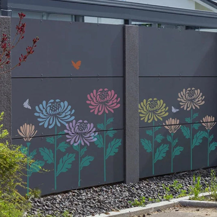 "Stora återanvändbara blomsterschabloner för DIY trädgårdsdekor, skapa blommönster på väggar och staket med hållbar plast."