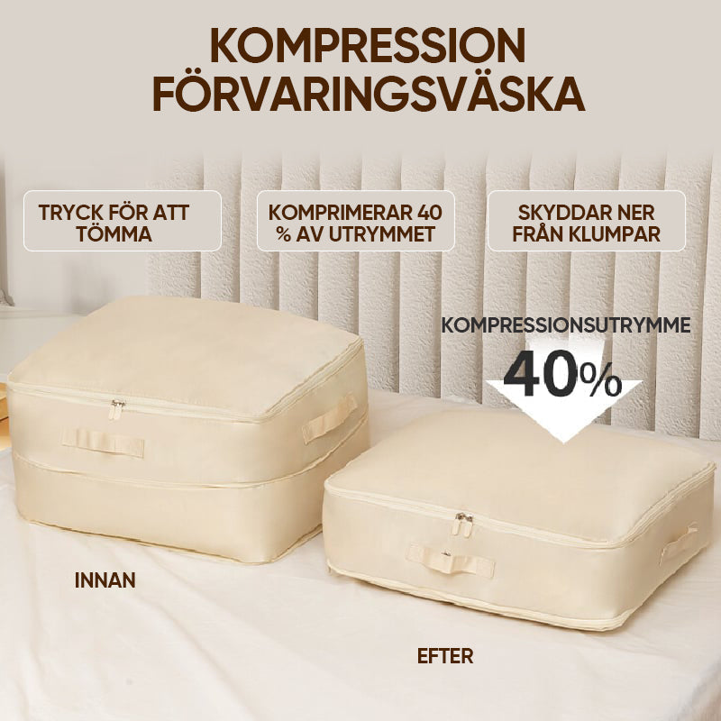 "Stora förvaringsväskor med kompression för sängkläder, rymliga, stilrena i satin, diverse färger, perfekt för täcken och lak