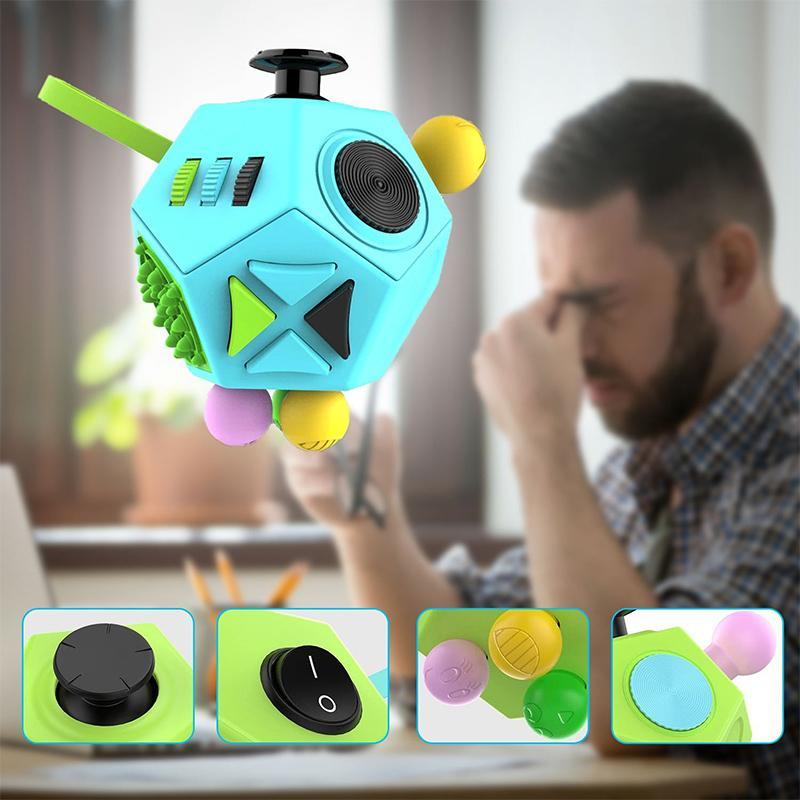 "Stressavlastande multifunktionell fidgetleksak, 6 sidor. Kompakt, trendig design av ABS-plast, perfekt för fokus och koncent