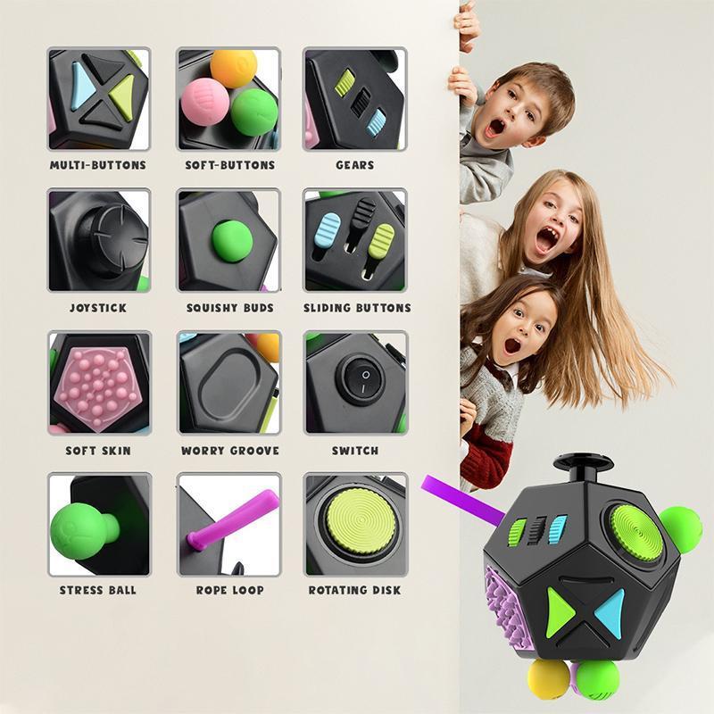 "Stressavlastande multifunktionell fidgetleksak, 6 sidor. Kompakt, trendig design av ABS-plast, perfekt för fokus och koncent