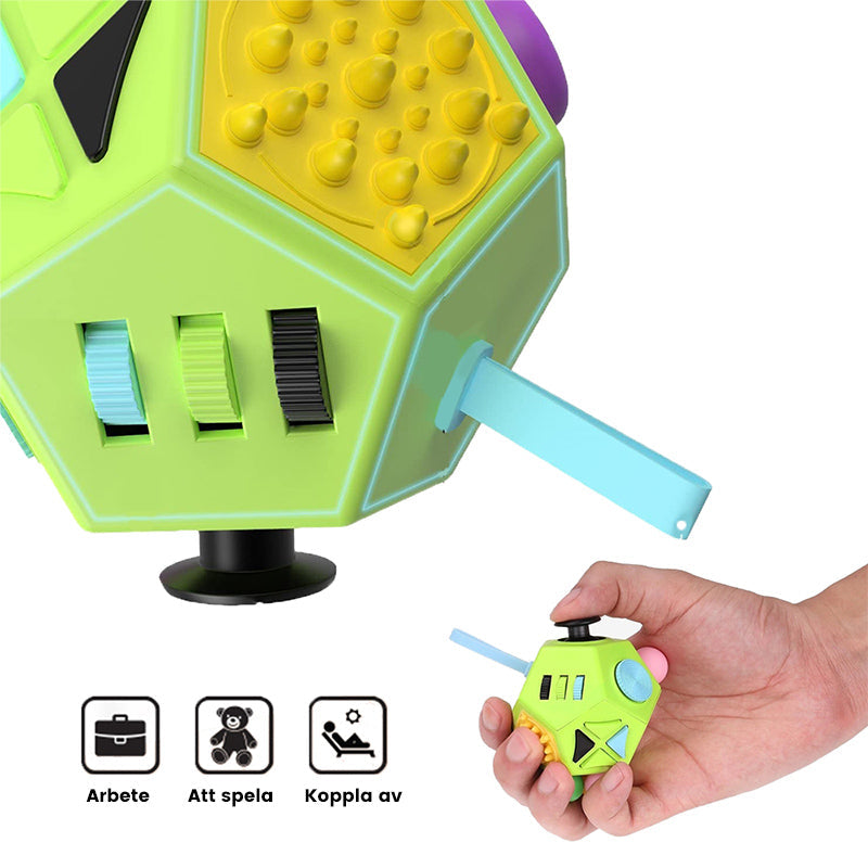 "Stressavlastande multifunktionell fidgetleksak, 6 sidor. Kompakt, trendig design av ABS-plast, perfekt för fokus och koncent