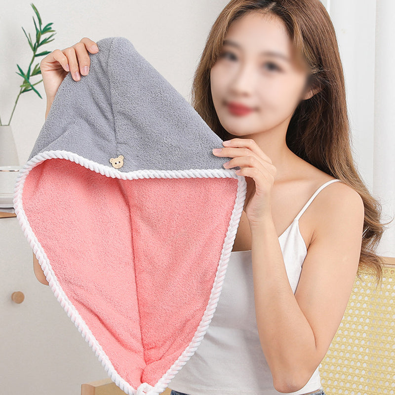 "Superabsorberande dubbelskikts hårmössa för damer, korallfleece, blå, grå, grön, rosa, skonsam och effektiv hårvård."