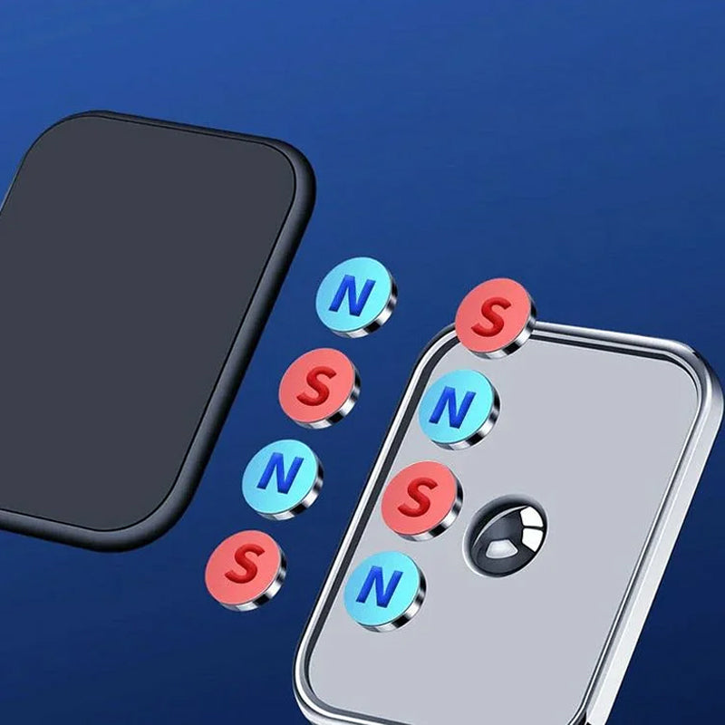 Supermagnetisk biltelefonhållare i silver, rund design, med kraftfullt grepp för säker navigering och enkel justering.