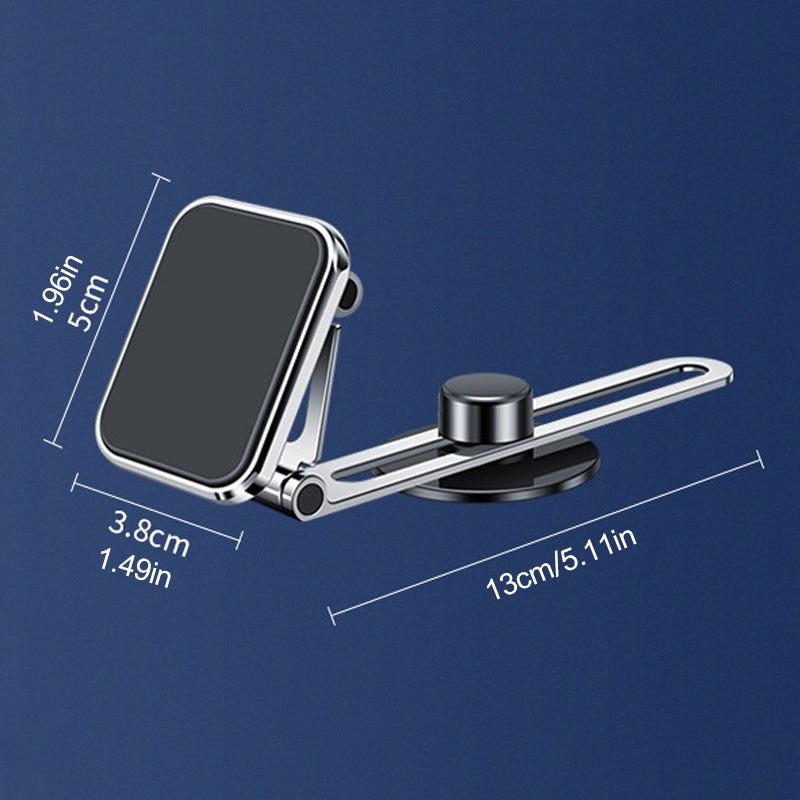 Supermagnetisk biltelefonhållare i silver, rund design, med kraftfullt grepp för säker navigering och enkel justering.