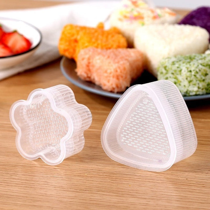 "Sushi-risbollsformar, hållbart material, kreativa stilar, olika former som rektangel och triangel för matlagning."
