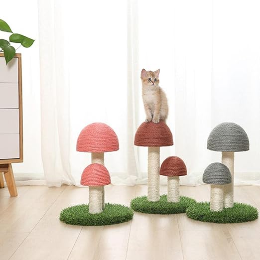 Lekfullt kattklösträd i svampdesign. Naturlig sisal för klovård, perfekt kattleksak för aktiva katter.