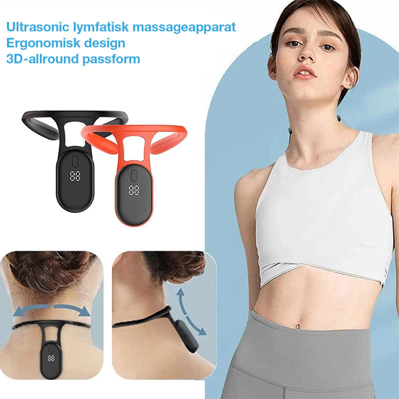 "Svart- och orangefärgat ultraljudsverktyg för nacke, främjar lymfatisk hälsa, viktminskning och kroppsrensning."