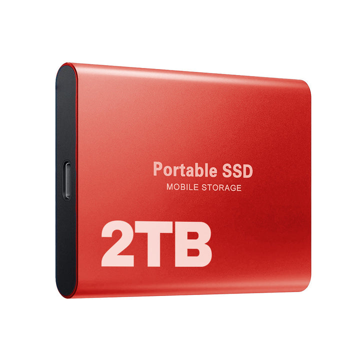 Svart extern 2TB SSD-lagringsenhet med höghastighetskapacitet. Kompakt och portabel för enkel dataöverföring och backup.