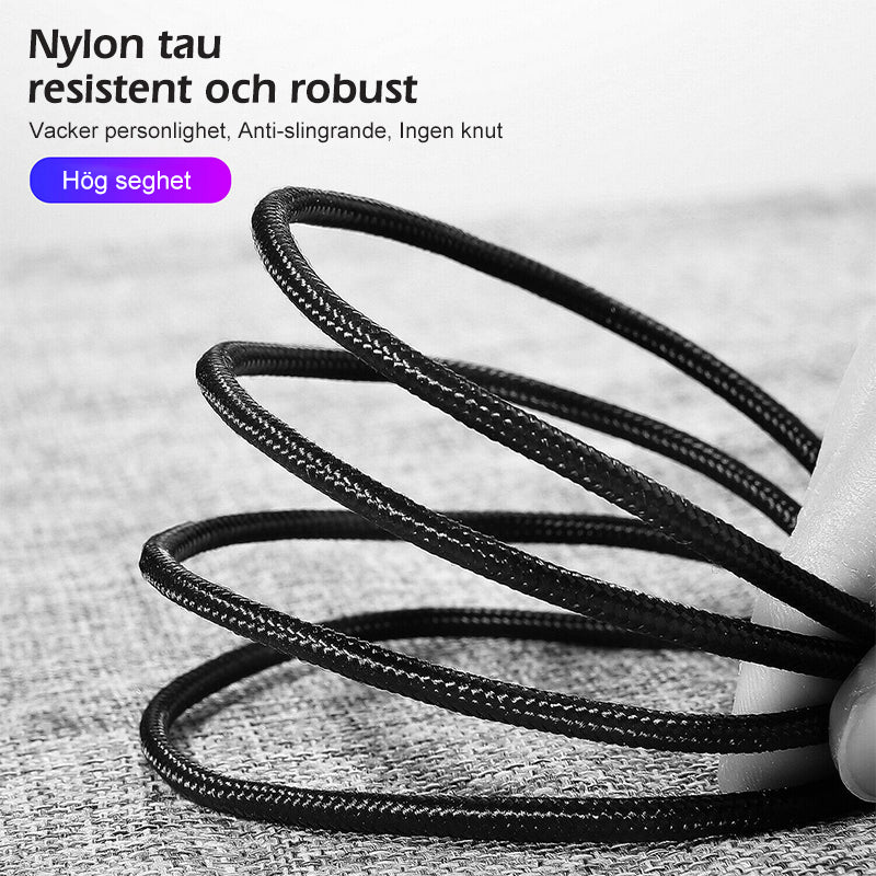 "Svart 3-IN-1 magnetisk kabel med 360° rotation, adapters för Apple, Android, Type-C, avancerad laddningsfunktion."