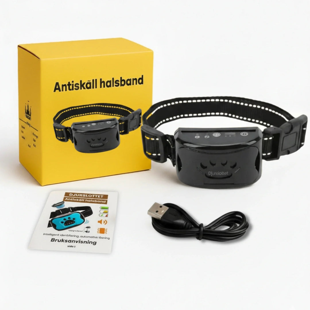 Svart antiskällhalsband för hundträning, vibrationsfunktion för effektiv skällkontroll.