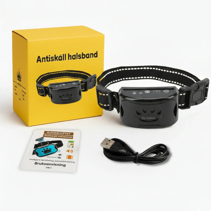 Svart antiskällhalsband för hundträning, vibrationsfunktion för effektiv skällkontroll.