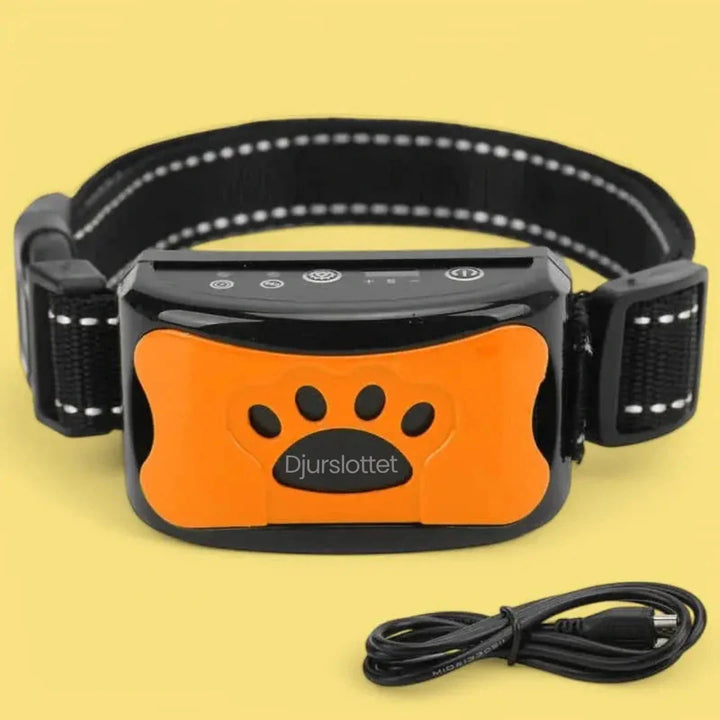 Antiskällhalsband i elegant design, för diskret och effektiv skällkontroll som husdjurstillbehör.