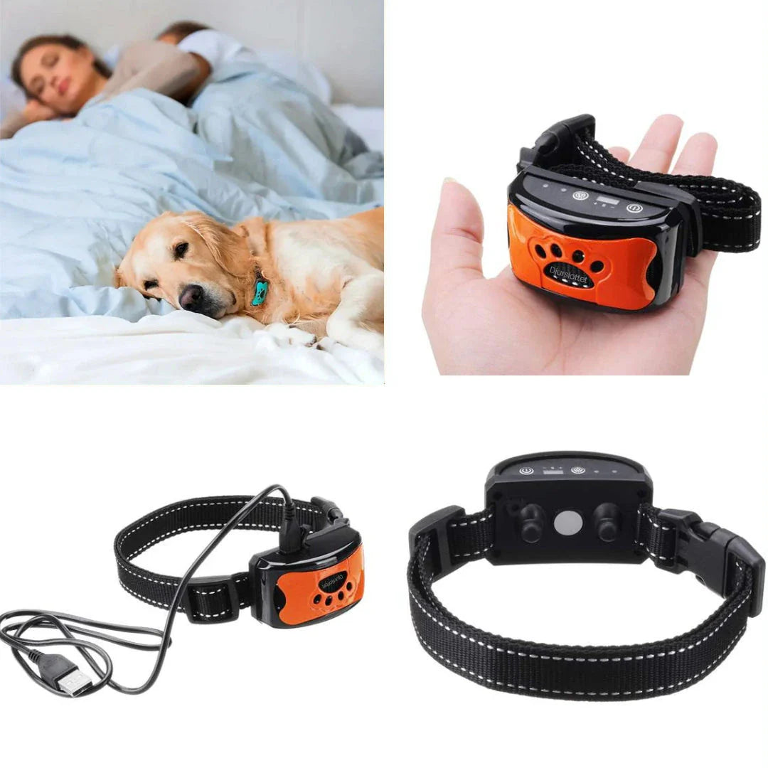 Närbild av antiskällhalsbandets vibrationsmodul, för skonsam hundträning och lydnad.