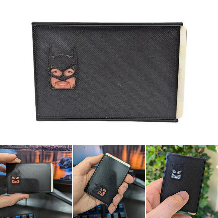 "Svart Batman ID-kortfodral i rolig stil med lekfull design och hållbart material för fans av superhjälten, tillbehör."