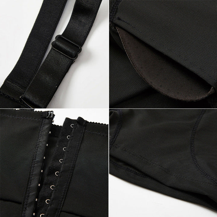 "Svart damshapewear byxa med hängslen, midjestöd och höftformande design för slank och elegant siluett"