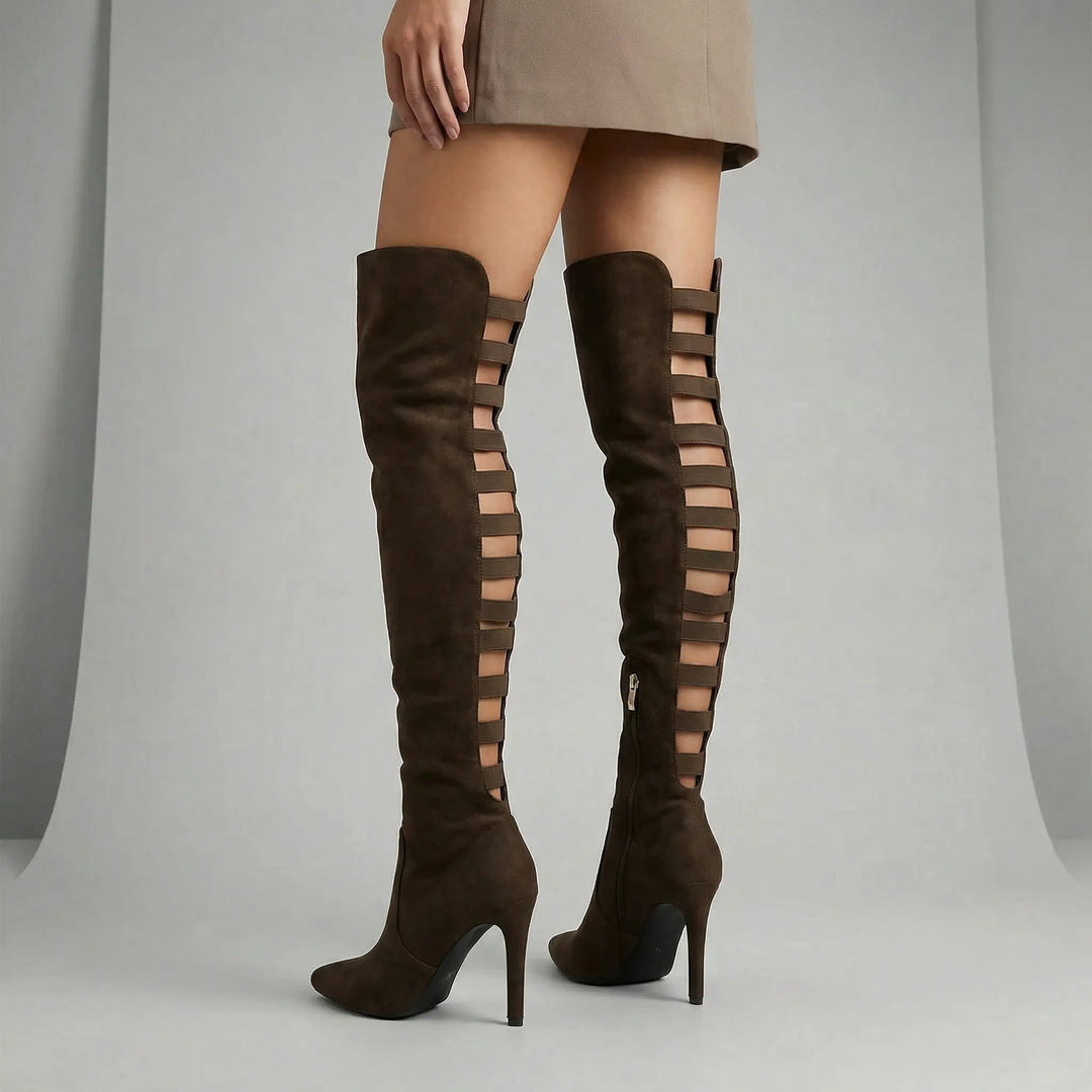 Eleganta damstövlar: Evie overknee-stövlar med hög stiletto klack. Finns i svart, brunt och khaki för mode.