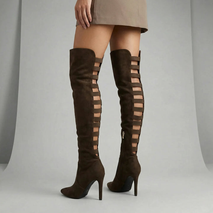 Eleganta damstövlar: Evie overknee-stövlar med hög stiletto klack. Finns i svart, brunt och khaki för mode.