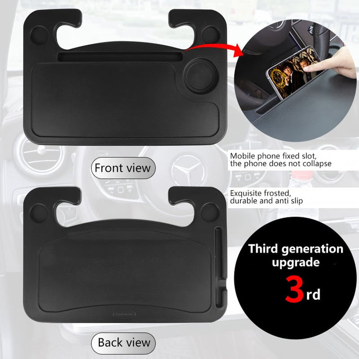 Kompakt FlexiWheel resebord för bil, enkel att förvara. Ett smart biltillbehör för varje bilresa.