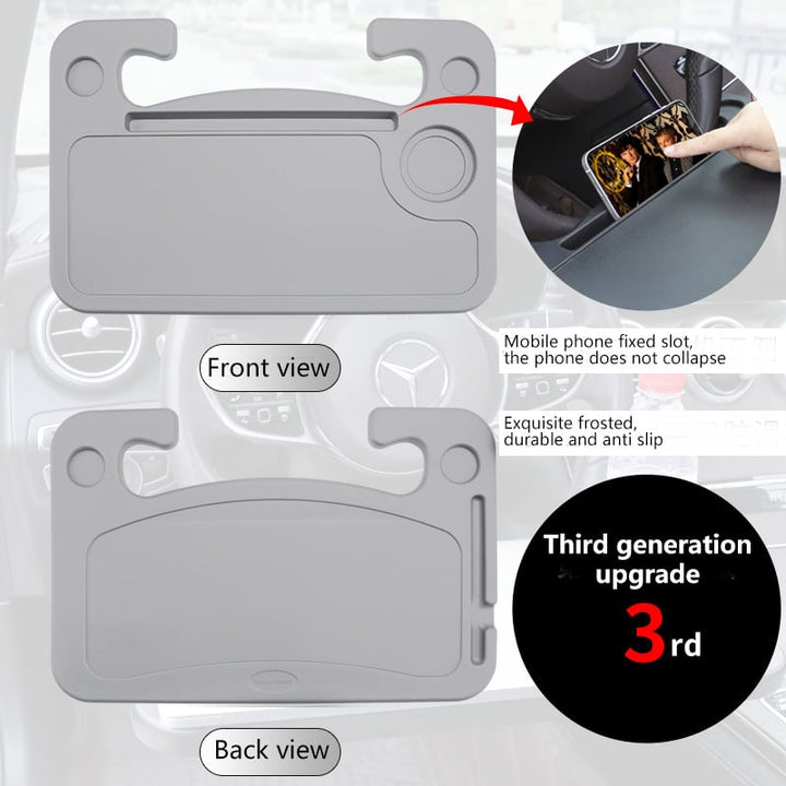 Svartgrått FlexiWheel bilbord i robust material, perfekt för måltider eller som laptopbord i bil.