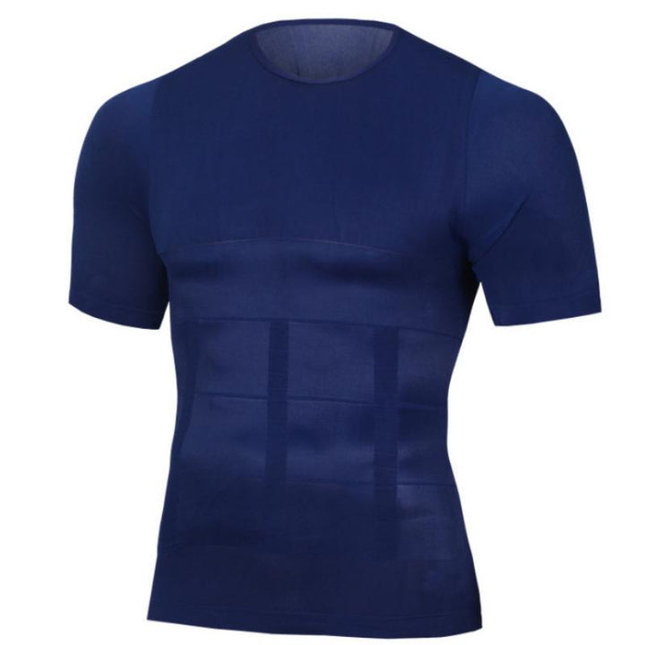 Svart formande T-shirt med kort ärm för män, kompressionseffekt, slimmande och stödjande, perfekt för träning och vardag.