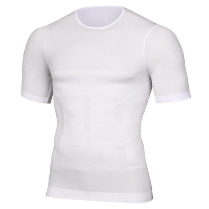 Svart formande T-shirt med kort ärm för män, kompressionseffekt, slimmande och stödjande, perfekt för träning och vardag.