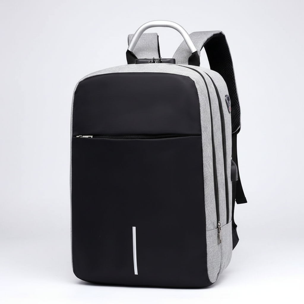 Ergonomisk laptopryggsäck med USB-laddningsport. Stöldsäker design, perfekt för urban pendling och resor.