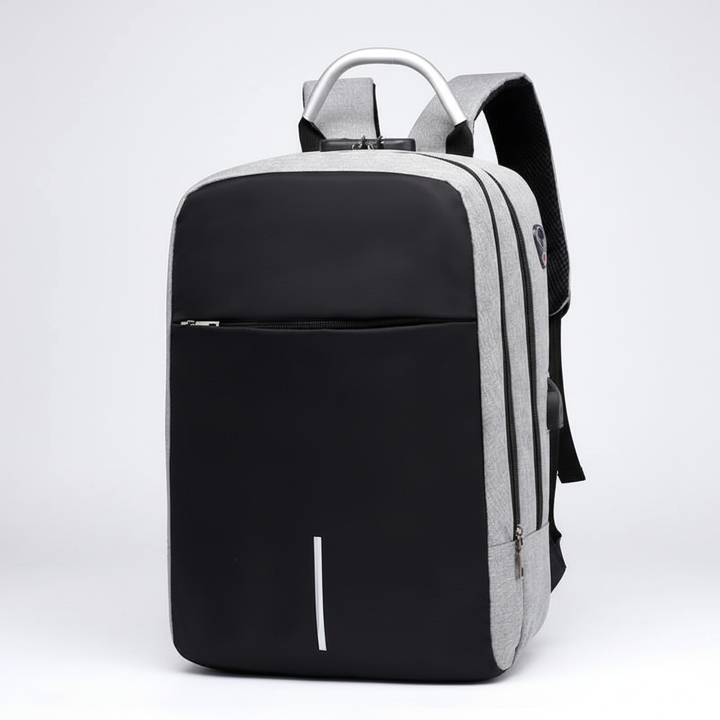Ergonomisk laptopryggsäck med USB-laddningsport. Stöldsäker design, perfekt för urban pendling och resor.