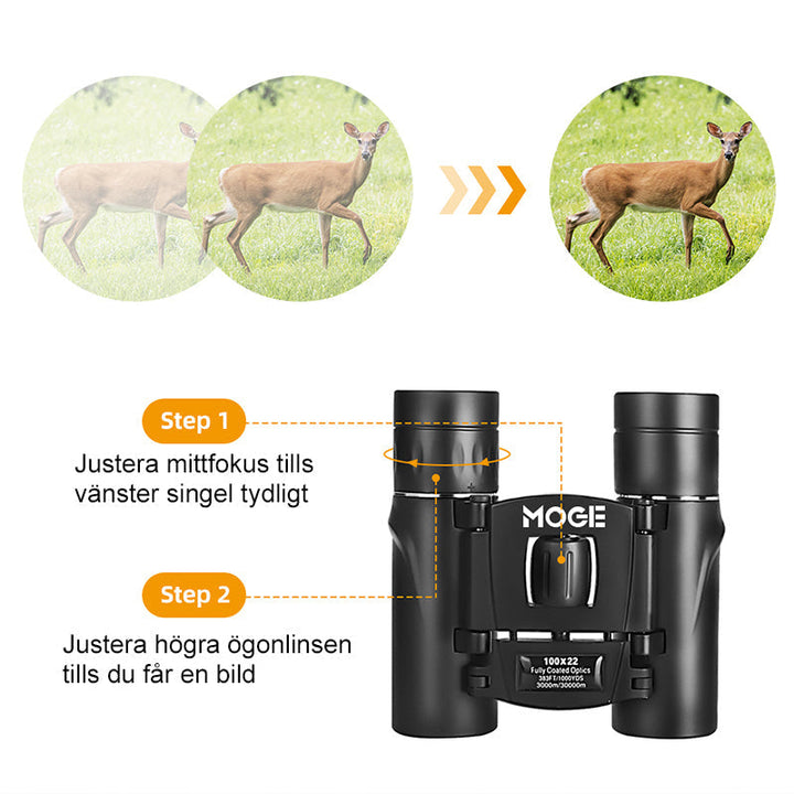 "Svart HD kikare med diopterjustering och vattentät design för svagt ljus, idealisk för utforskning och natur."