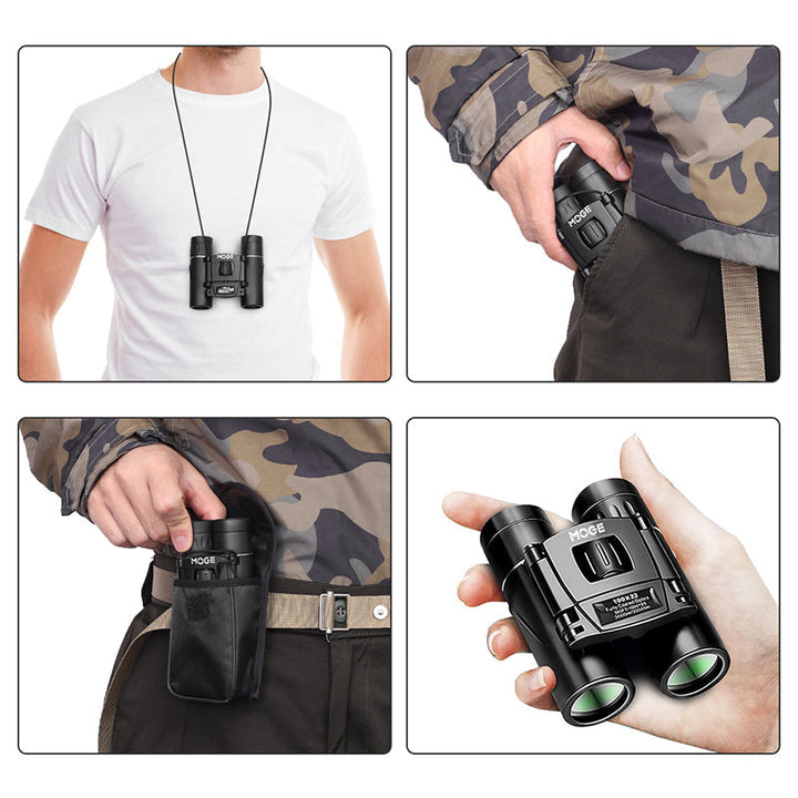 "Svart HD kikare med diopterjustering och vattentät design för svagt ljus, idealisk för utforskning och natur."