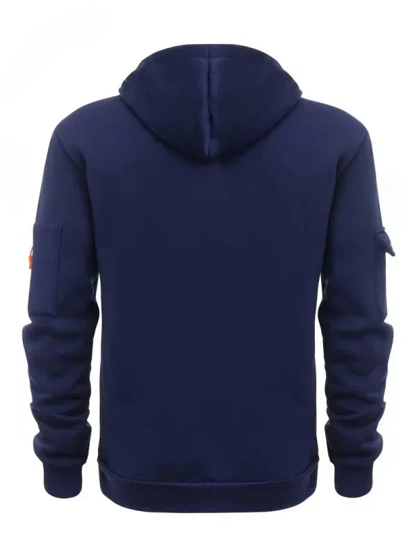 Vit herr hoodie med dragkedja och huva. Varm, modern och perfekt för vardagsmode och streetwear.