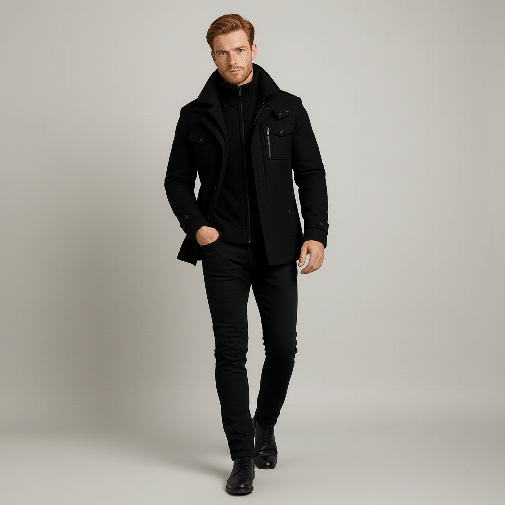 Grå herr vinterkappa Ethan slimfit med avtagbar insats för smart casual eller affärsstil.
