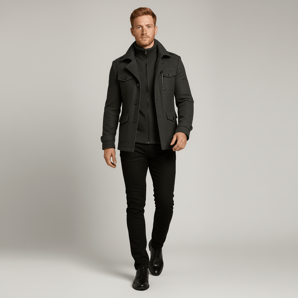 Grå herrkappa Ethan slimfit med stilren avtagbar insats och diskreta fickor, passar både affär och casual.