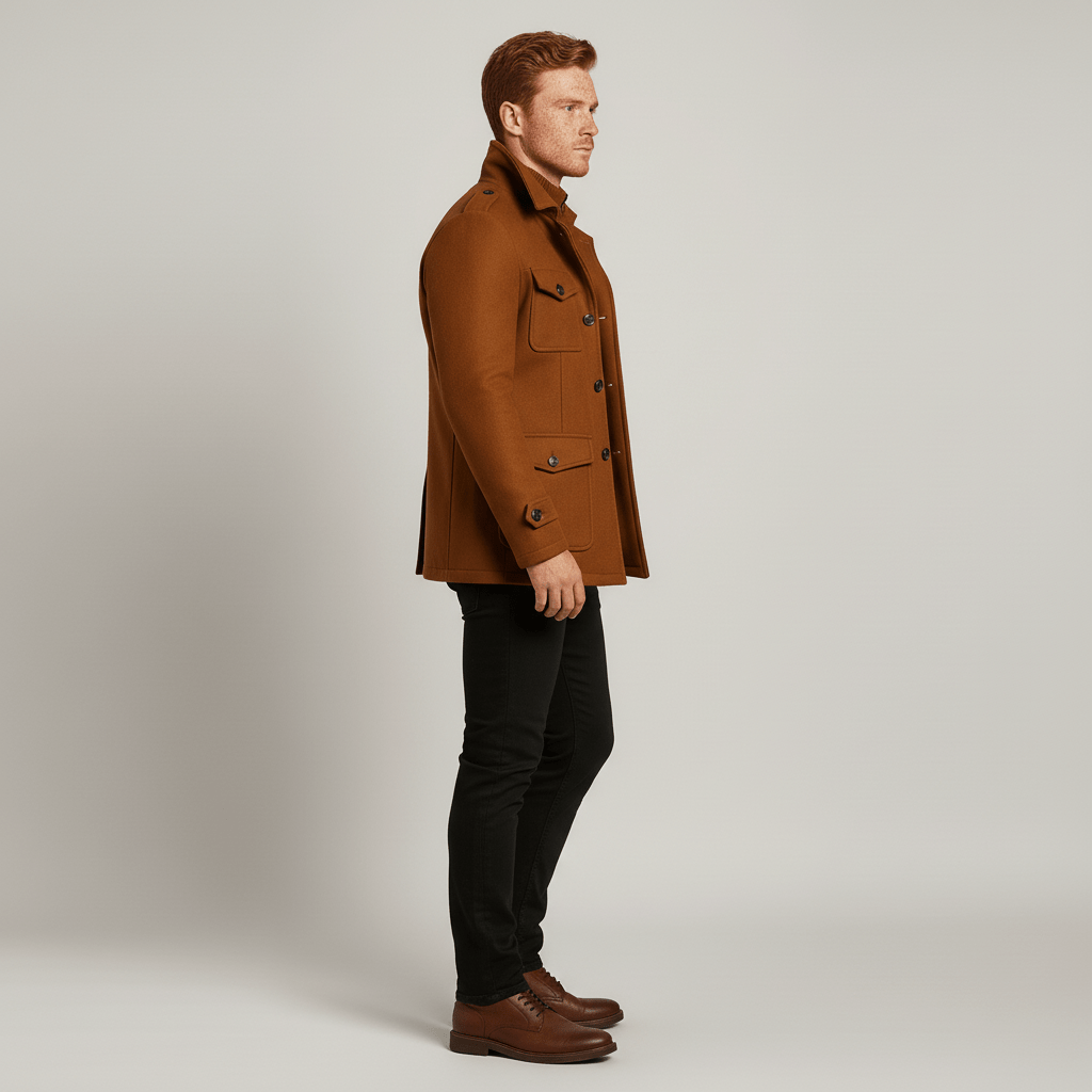 Herr slimfit kappa Ethan i svart, skräddarsydd för en smart och elegant profil, med avtagbar insats.