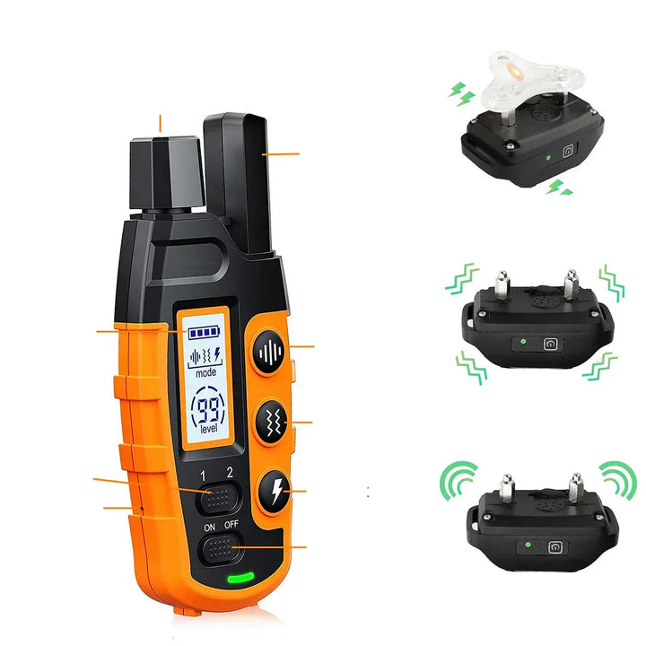 Fjärrkontroll för hundträningshalsband med lätta knappar för pip, vibration och statisk stöt.