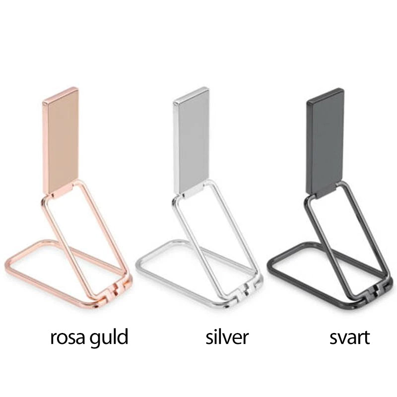 "Svart justerbar metall mobilhållare för bord med vikbar design för optimal visningsvinkel, stilren och multifunktionell."