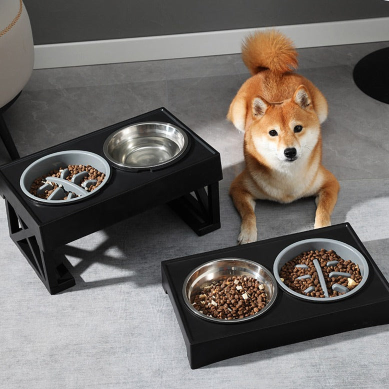 Upphöjd slow feeder hundskål & kattskål i rostfritt stål, främjar optimal matsmältning.