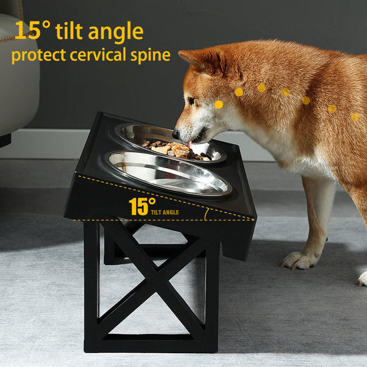 Svart justerbar upphöjd hundskål med slow feeder-funktion, bra för valpar & seniorhundar.