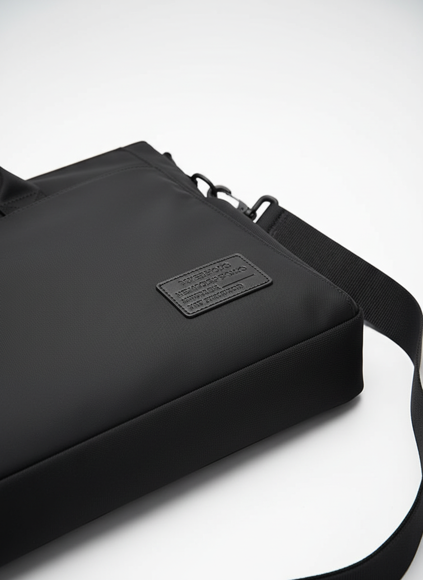 Elegant svart laptopväska KangarooBag med vattentåligt material. Perfekt som skol- eller kontorsväska.