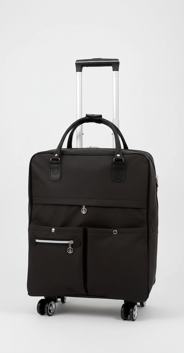 Mångsidig svart resväska/handbagage i slitstarkt oxfordtyg. Lätt och idealisk för alla resor.