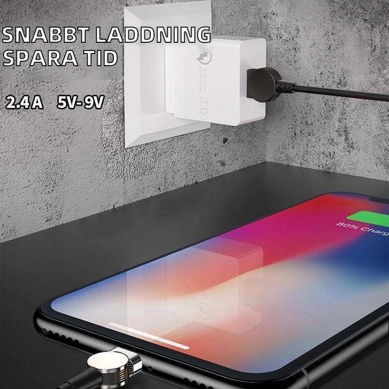 "Svart magnetisk laddningskabel med 180 graders rotation, slitstarkt TPE-material, för iPhone, Android, Type-C."