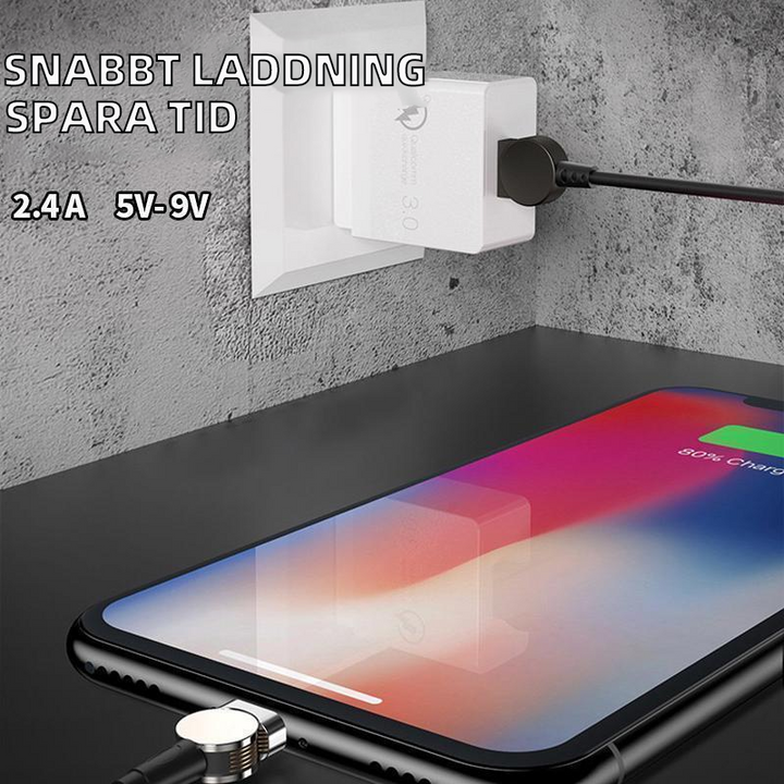 "Svart magnetisk laddningskabel med 180 graders rotation, slitstarkt TPE-material, för iPhone, Android, Type-C."