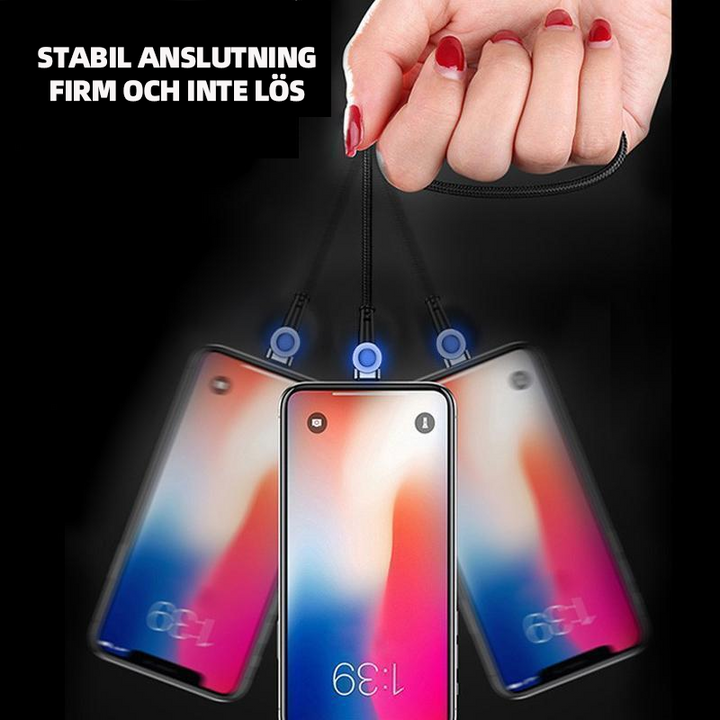 "Svart magnetisk laddningskabel med 180 graders rotation, slitstarkt TPE-material, för iPhone, Android, Type-C."