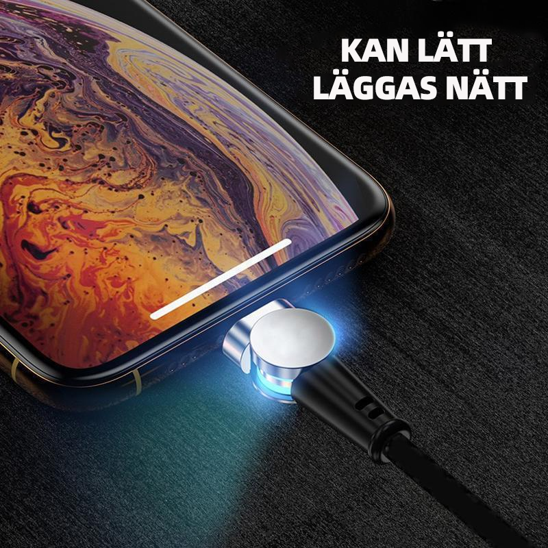 "Svart magnetisk laddningskabel med 180 graders rotation, slitstarkt TPE-material, för iPhone, Android, Type-C."