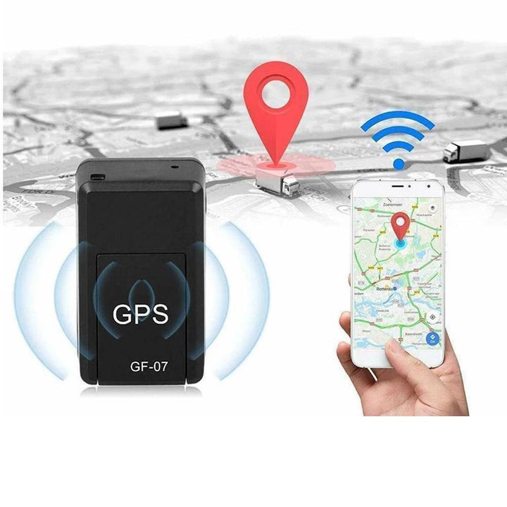 "Svart magnetisk mini GPS-tracker, anti-stöld, kompakt design med starka magneter för säker fästning och exakt spårning."