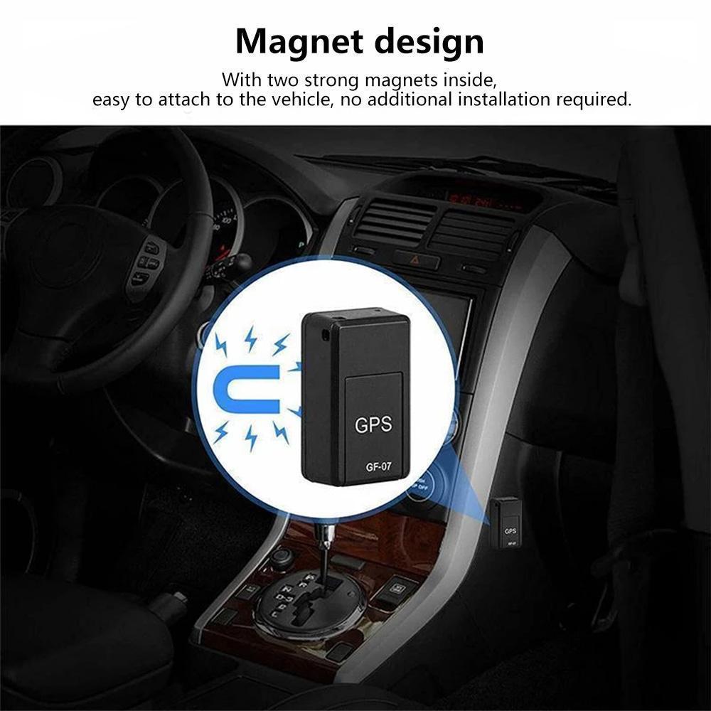 "Svart magnetisk mini GPS-tracker, anti-stöld, kompakt design med starka magneter för säker fästning och exakt spårning."