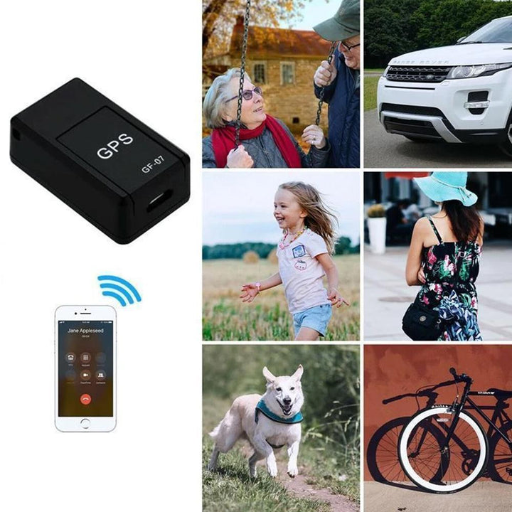 "Svart magnetisk mini GPS-tracker, anti-stöld, kompakt design med starka magneter för säker fästning och exakt spårning."