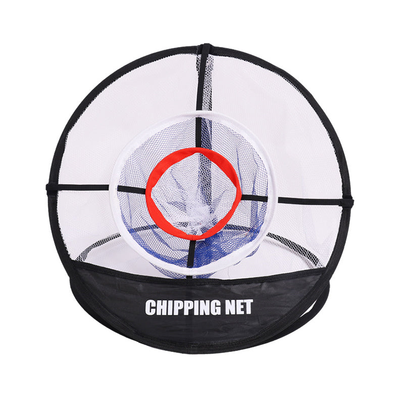 Svart nylon flisnät för inomhus golfträning, tre lager, bärbar design. Perfekt för förbättrad chippning och precision.