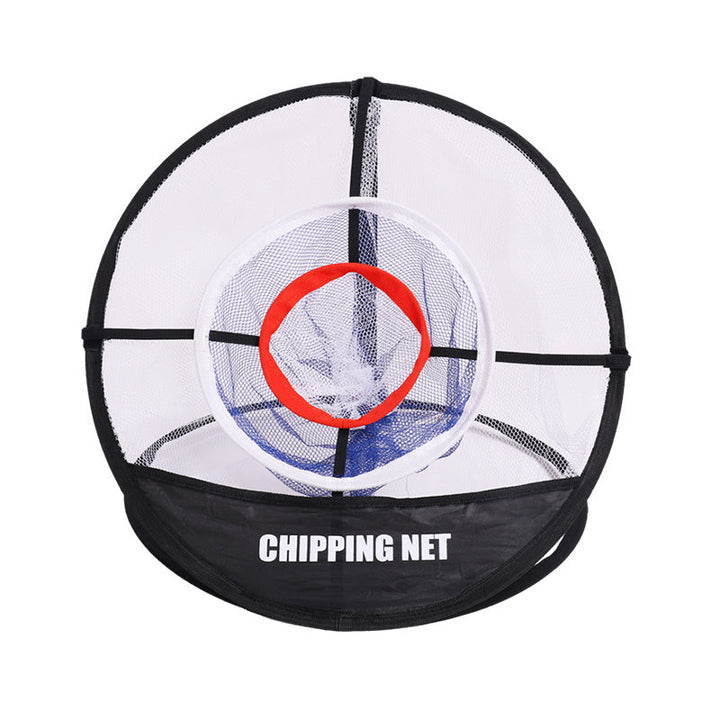 Svart nylon flisnät för inomhus golfträning, tre lager, bärbar design. Perfekt för förbättrad chippning och precision.