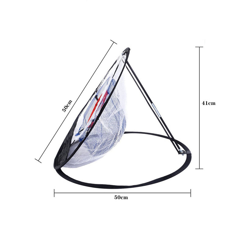 Svart nylon flisnät för inomhus golfträning, tre lager, bärbar design. Perfekt för förbättrad chippning och precision.