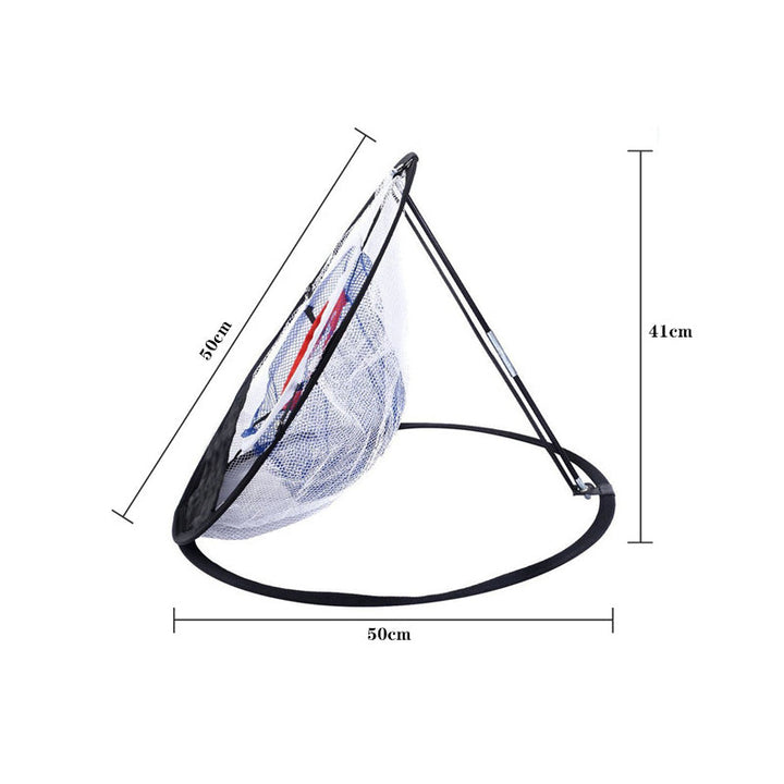 Svart nylon flisnät för inomhus golfträning, tre lager, bärbar design. Perfekt för förbättrad chippning och precision.